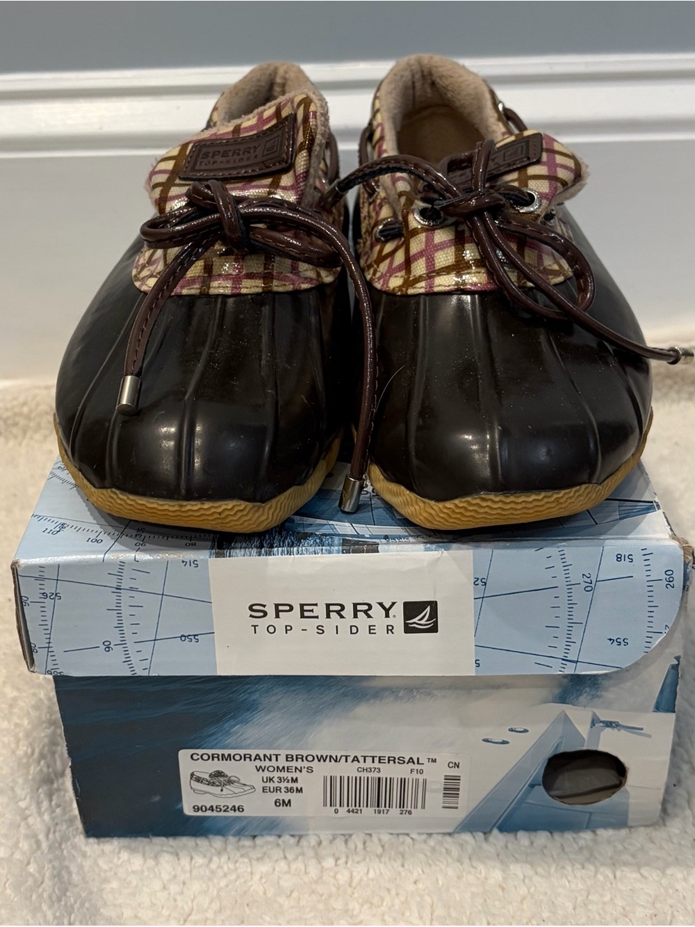 Sperry Brown Plaid-Trim Duck Boots